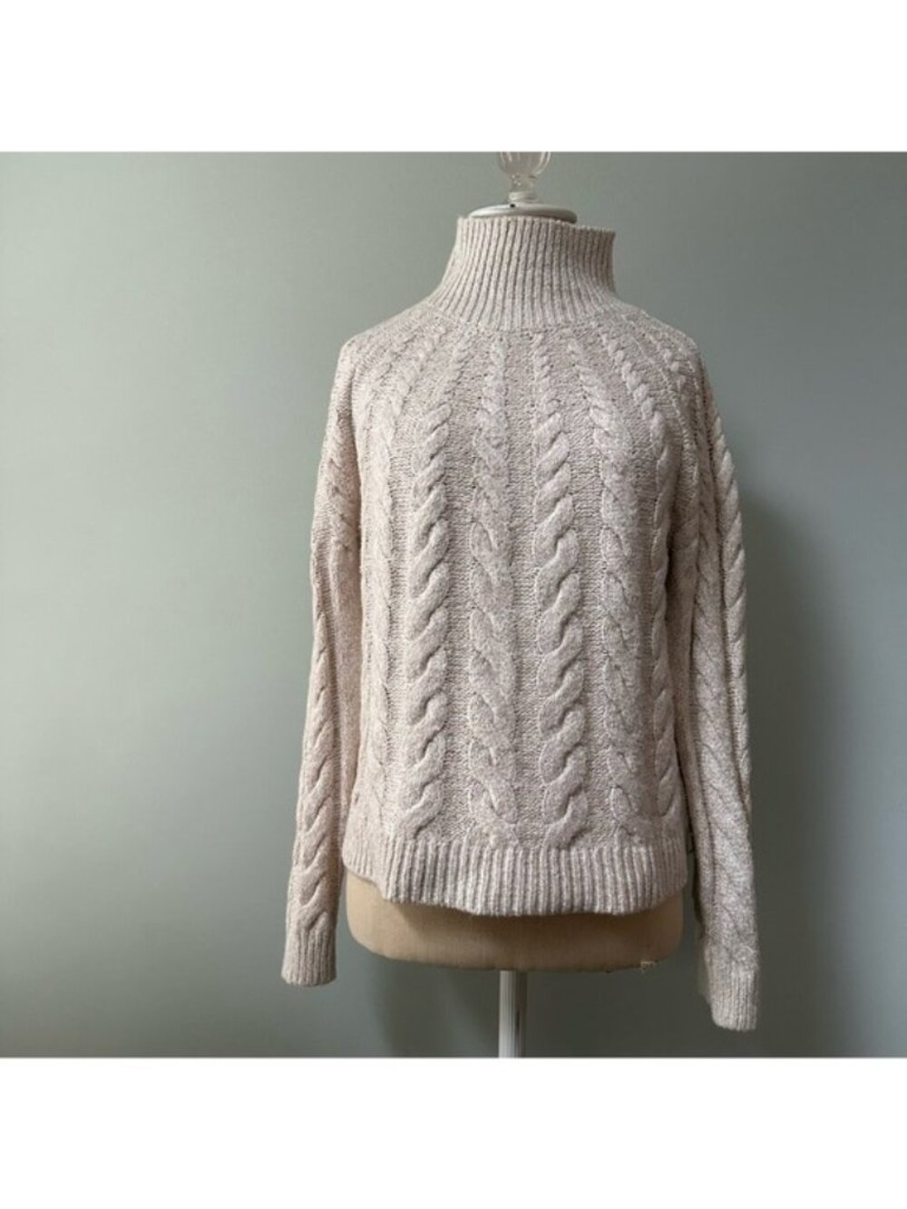Knox Rose Cable Knot Turtleneck Sweater Oatmeal Small